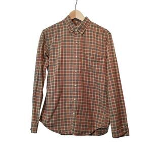 J. Crew Red Green Tan Plaid Button Down Shirt Size Slim Medium 100% Cotton